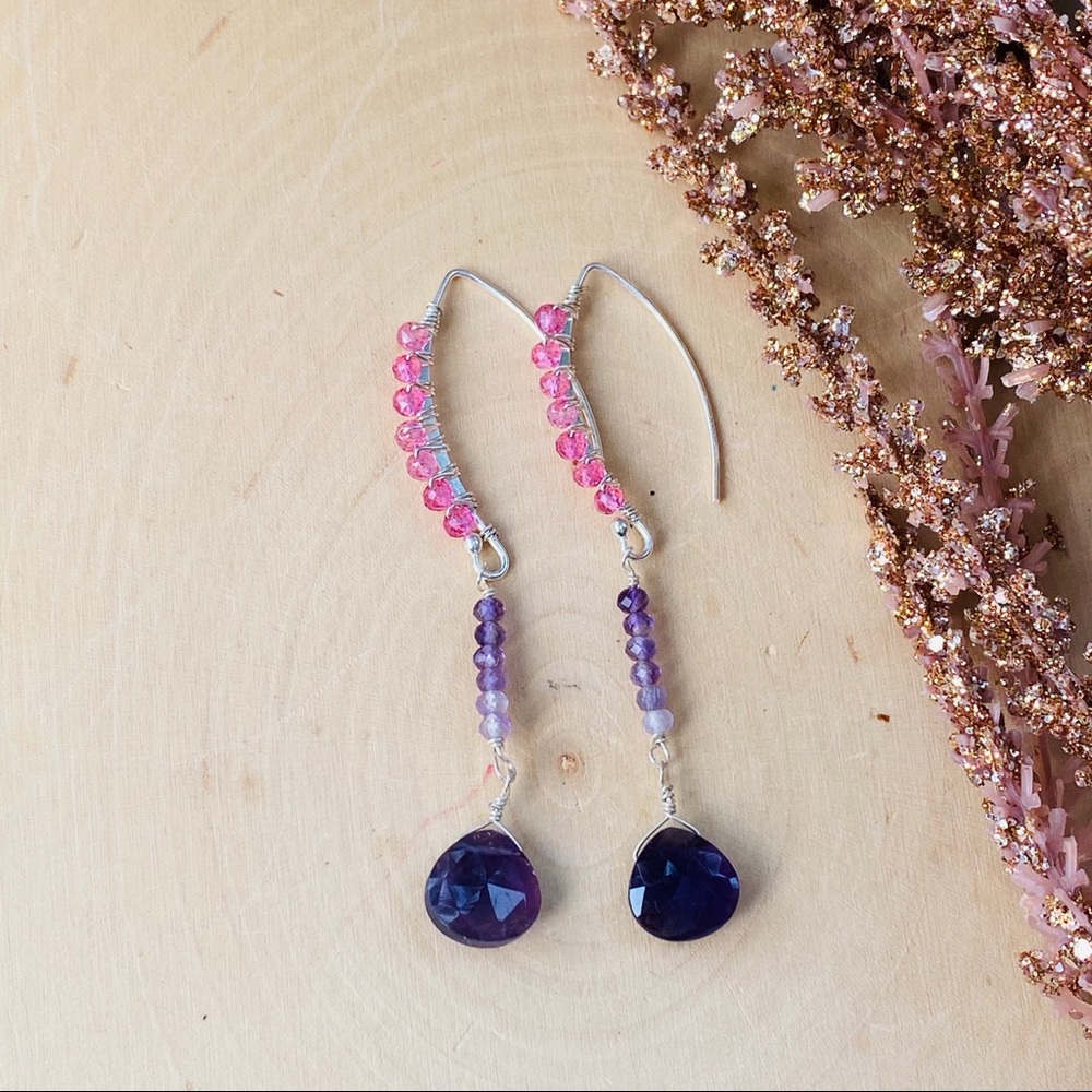 Genuine Sapphire & amethyst gemstone Earrings - Picture 4 of 5